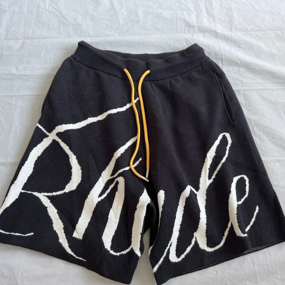 Rhude Men's Black Logo Elastic Waist Drawstring Pull-On Shorts Size M